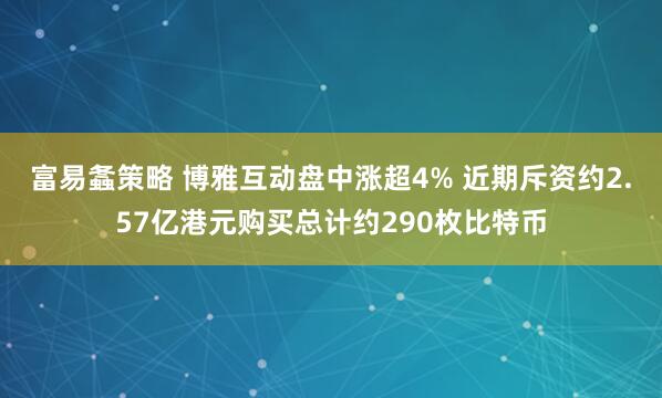 富易螽策略 博雅互动盘中涨超4% 近期斥资约2.57亿港元购买总计约290枚比特币